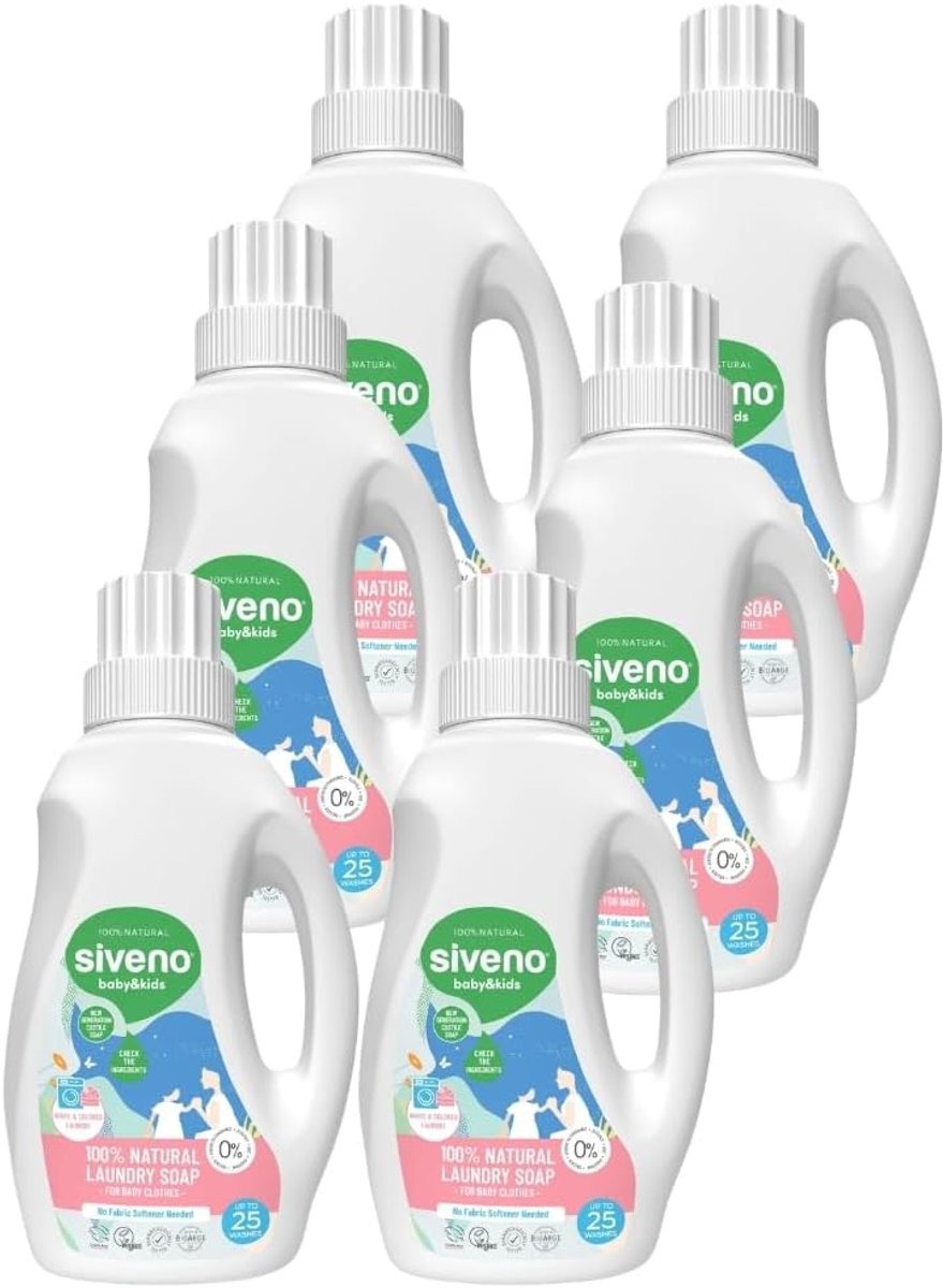 SnelShoppen - Baby Wasmiddel 750ml - Natuurlijke & Vegan Formule - Voor Gevoelige Huid - Waarde Pakket x6 - Hypoallergeen & Milieuvriendelijk