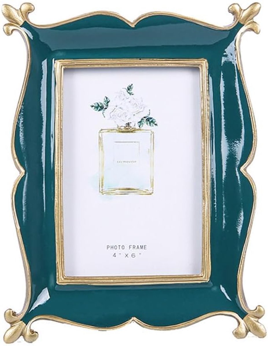 SnelShoppen - Vintage Fotolijst 4x6, Antieke Foto Frame Retro Groene Kleur, Desktop Display en Wandmontage, Eco-vriendelijk Hout, Nostalgische Decorat