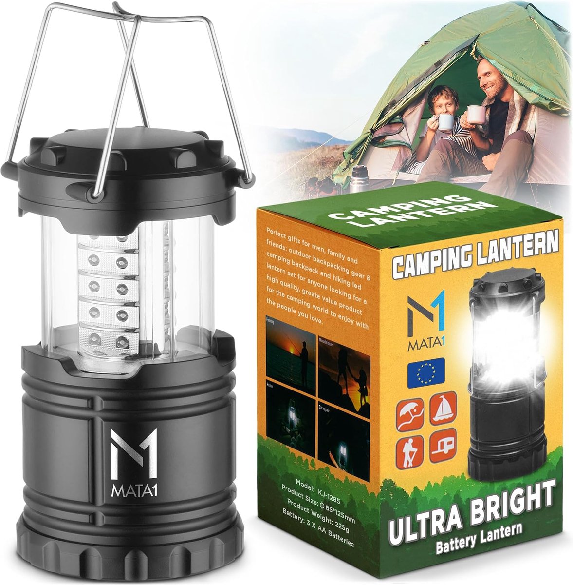 SnelShoppen - LED Camping Lantaarns (Zwart, 2 HP) - Oplaadbare Noodverlichting, Duurzaam, Inklapbare Lampen voor Binnen en Buiten, 3 Helderheidsniveau
