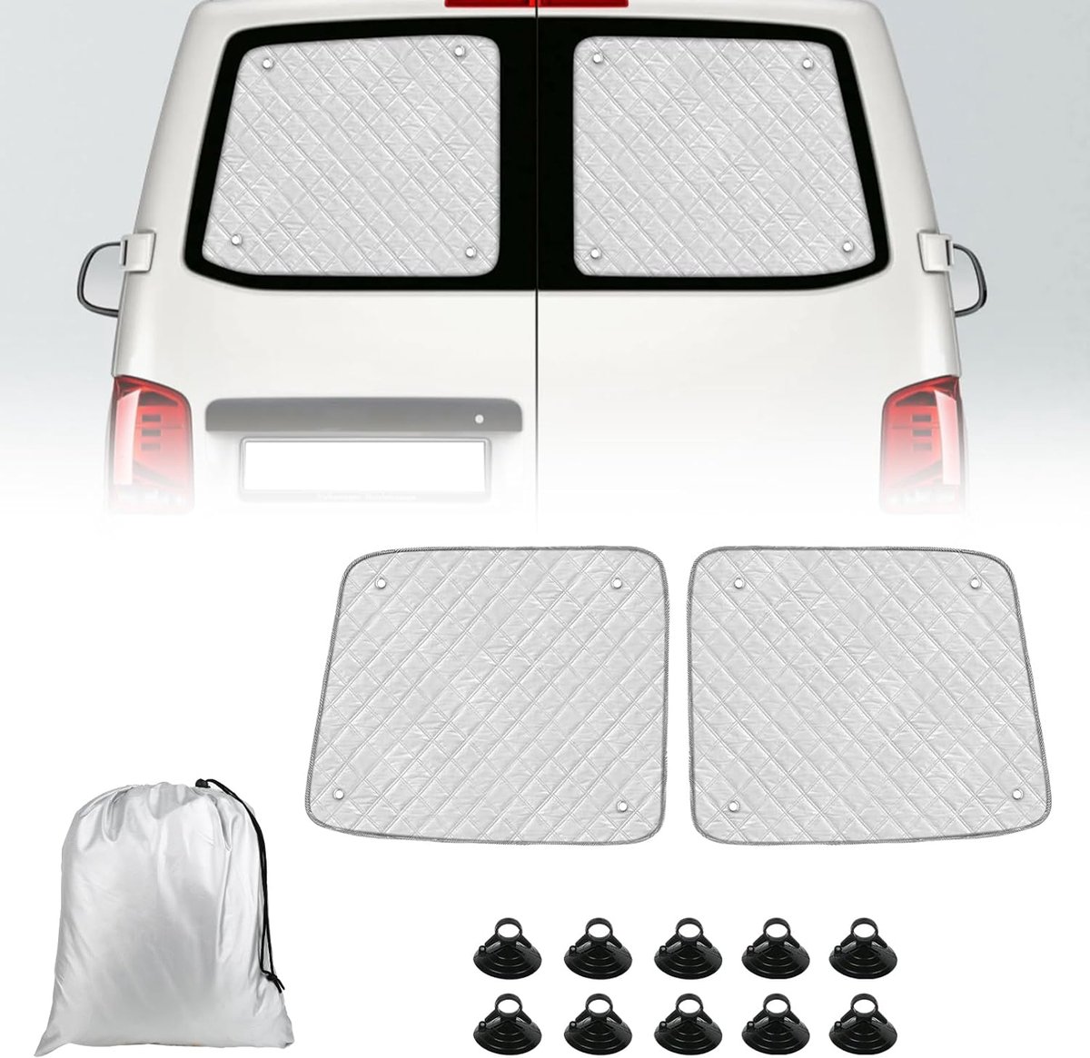 SnelShoppen - Achterruit Zonnescherm Auto voor VW T5 T6 2003-2024, Dubbele Deuren Zonnevisser Intern Zonnescherm voor Voorruit, Aluminium Folie en Oxf