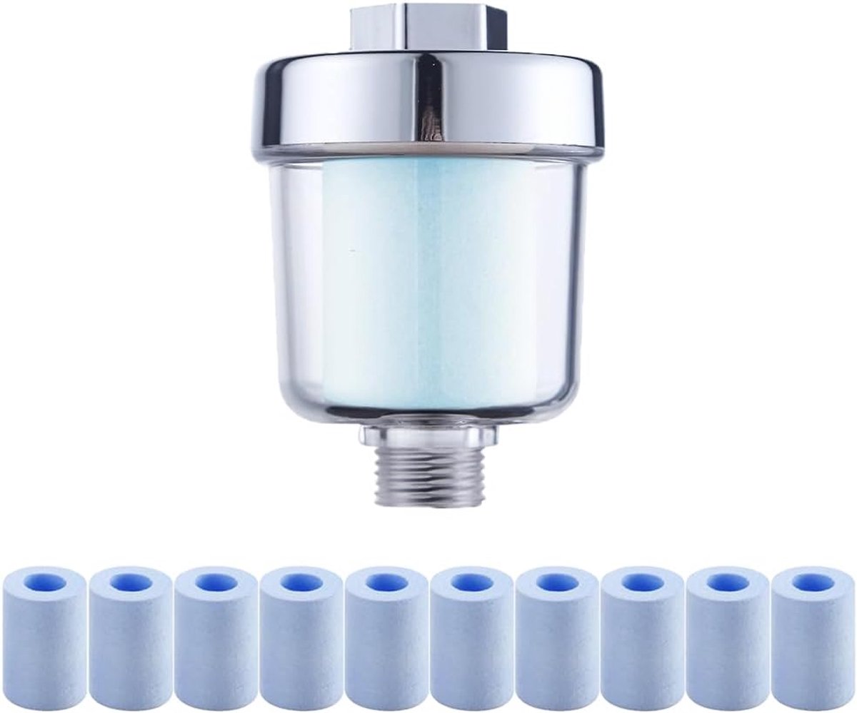 SnelShoppen - Douchefilter met 10 verwisselbare filterelementen, kalkfilter voor douchekop, vermindert jeukende huid, ideaal voor hard water, universe