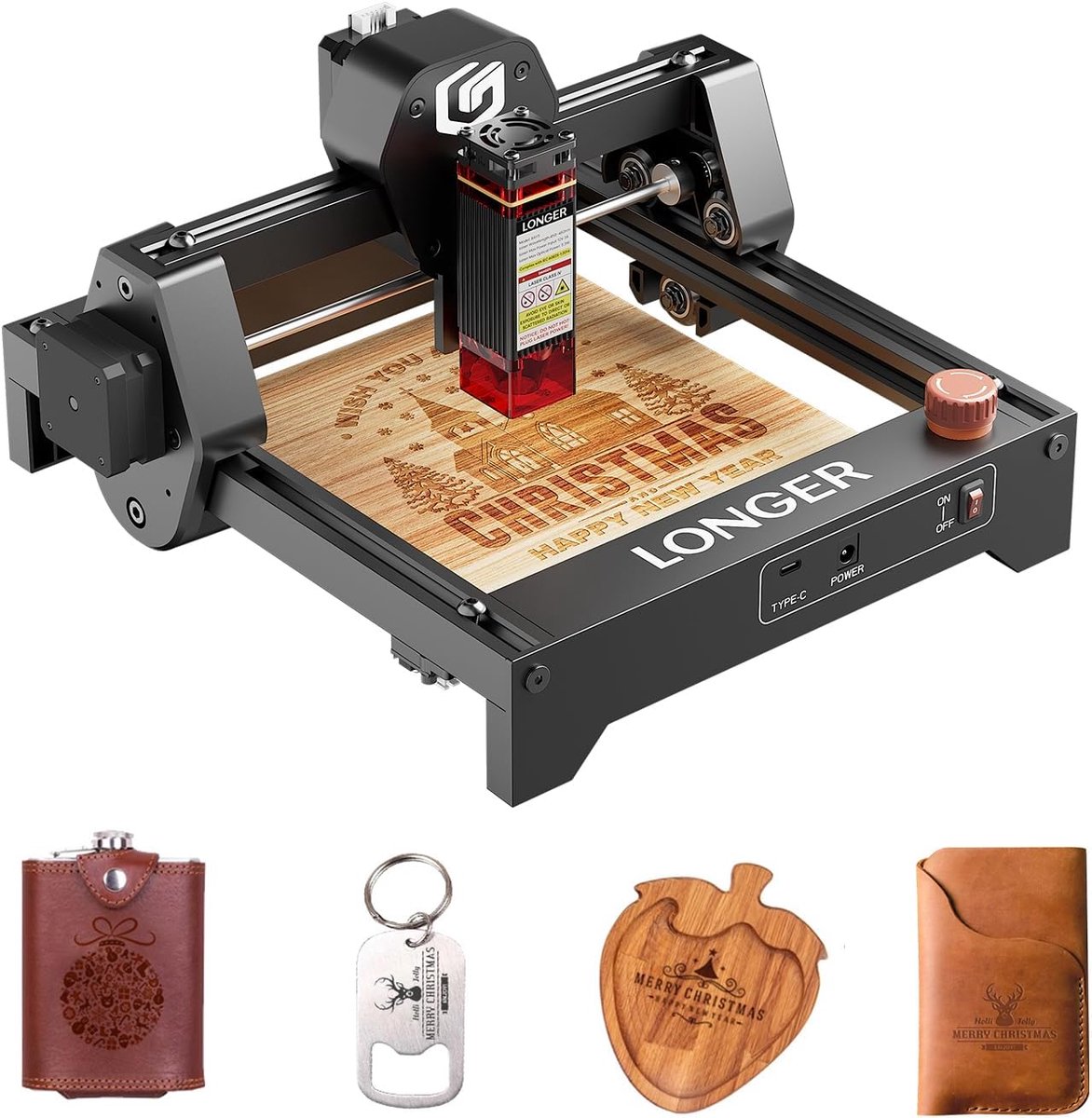 SnelShoppen - Mini Laser Graveermachine 2.5W High Speed met WiFi, Noodstop, Hout, Metaal, Acryl, Leer, Compact & Geschikt voor Beginners, Werkgebied 1