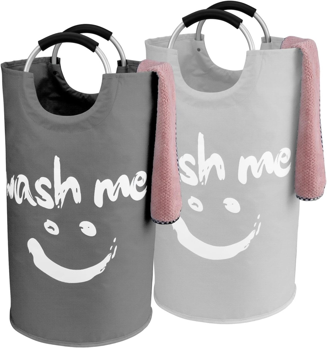 SnelShoppen - 2 Vouwbare Wasmanden 95L - Grote Wasbox met Handvat - Stoffen Wasverzamelaar voor Kleding, Dekens en Kussens - 38x38x72 cm - Donkergrijs