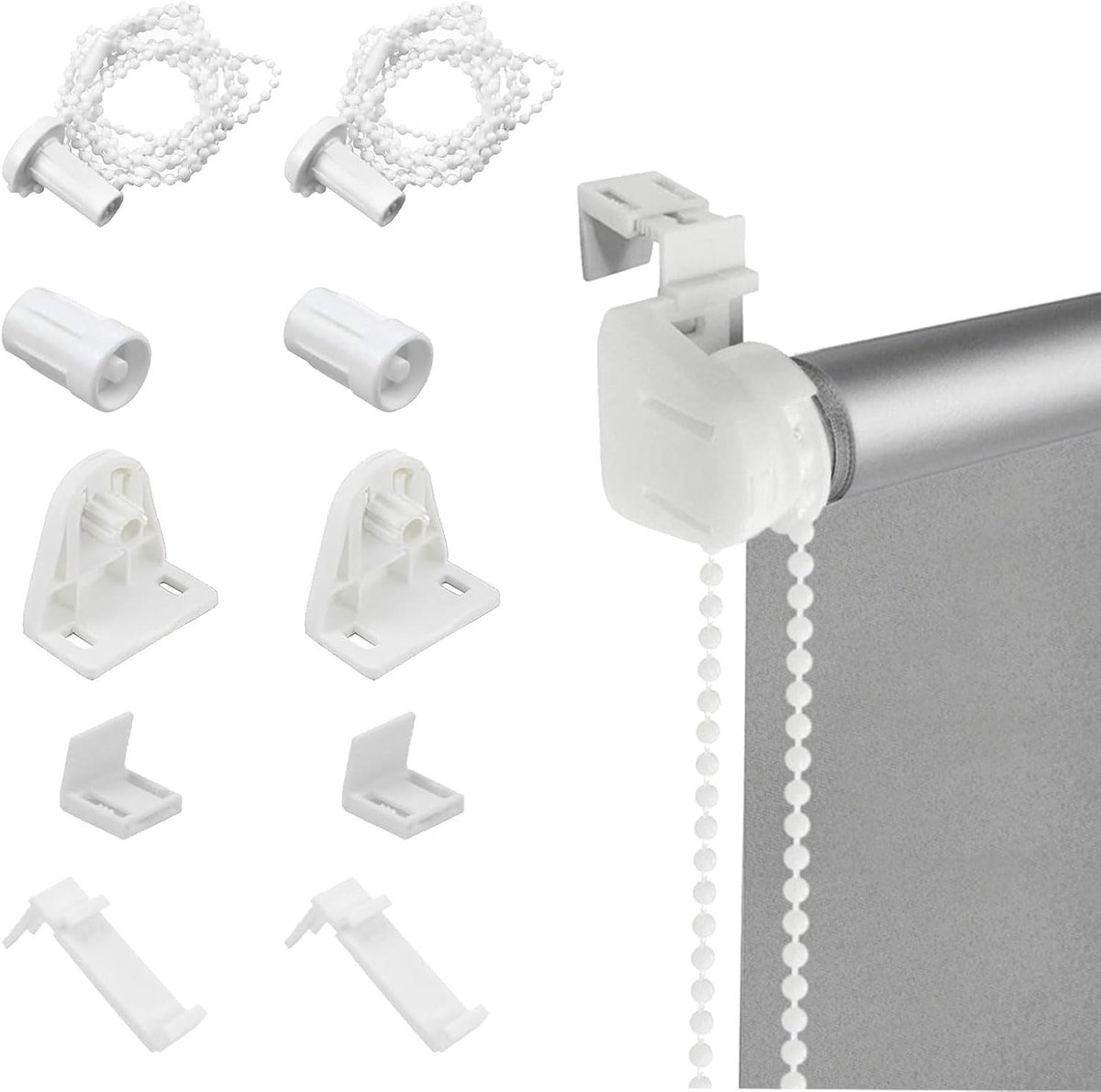 SnelShoppen - Set van 2 Roller Blind Klemmen met Montage en Houder (17mm/Geen Boren/PVC) - Reserve Onderdelen voor Rolluikbediening, Dubbele Blackout
