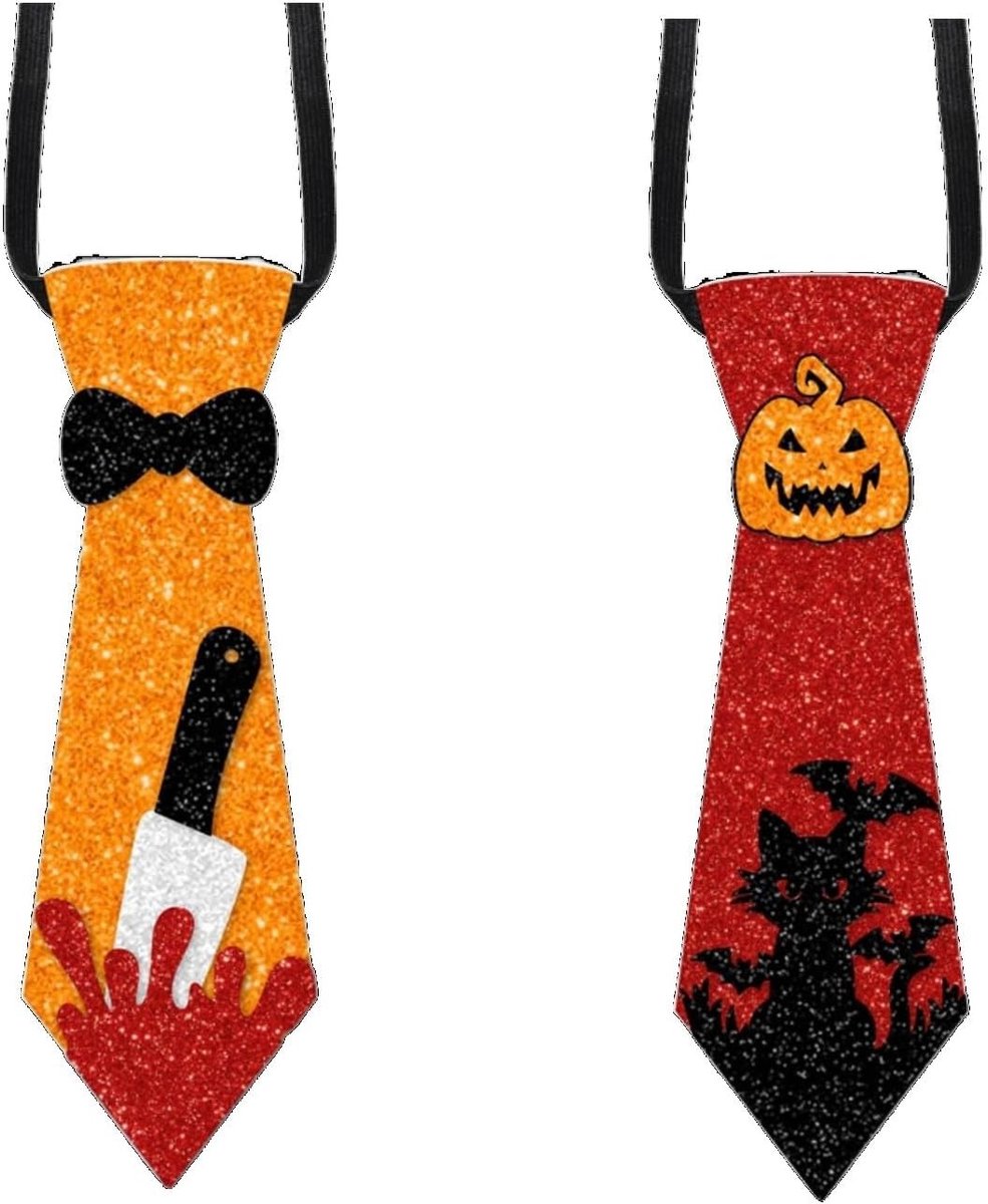 Halloween Kostuum Stropdas voor Volwassenen en Kinderen - Glanzend Pompoenontwerp, Verstelbare Feestaccessoire voor Halloween, Griezelige Cosplay Stijl, 25cm