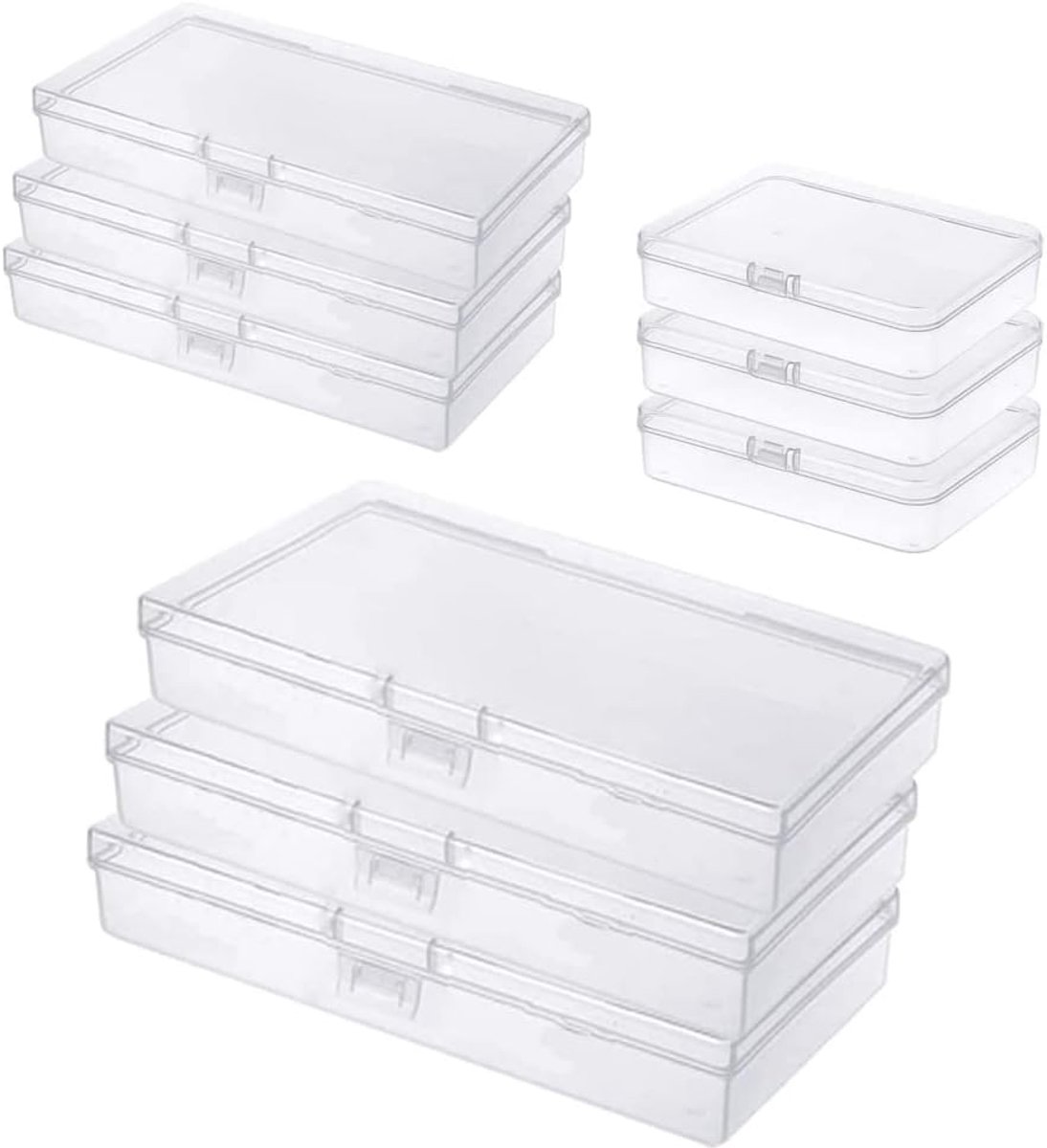 SnelShoppen - 9-delige Set Heldere Plastic Opbergdozen met Deksel - Gemengde Maten - Voor Creatieve Projecten en Kleine Voorwerpen - Transparant - 14,