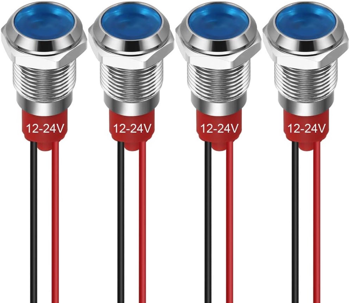 SnelShoppen - 10mm LED Indicator Light 12-24V Waterproof Signal Light Metalen Paneel LED Indicator Licht Voor Paneelmontage Plat Hoofd met Draden Zilv