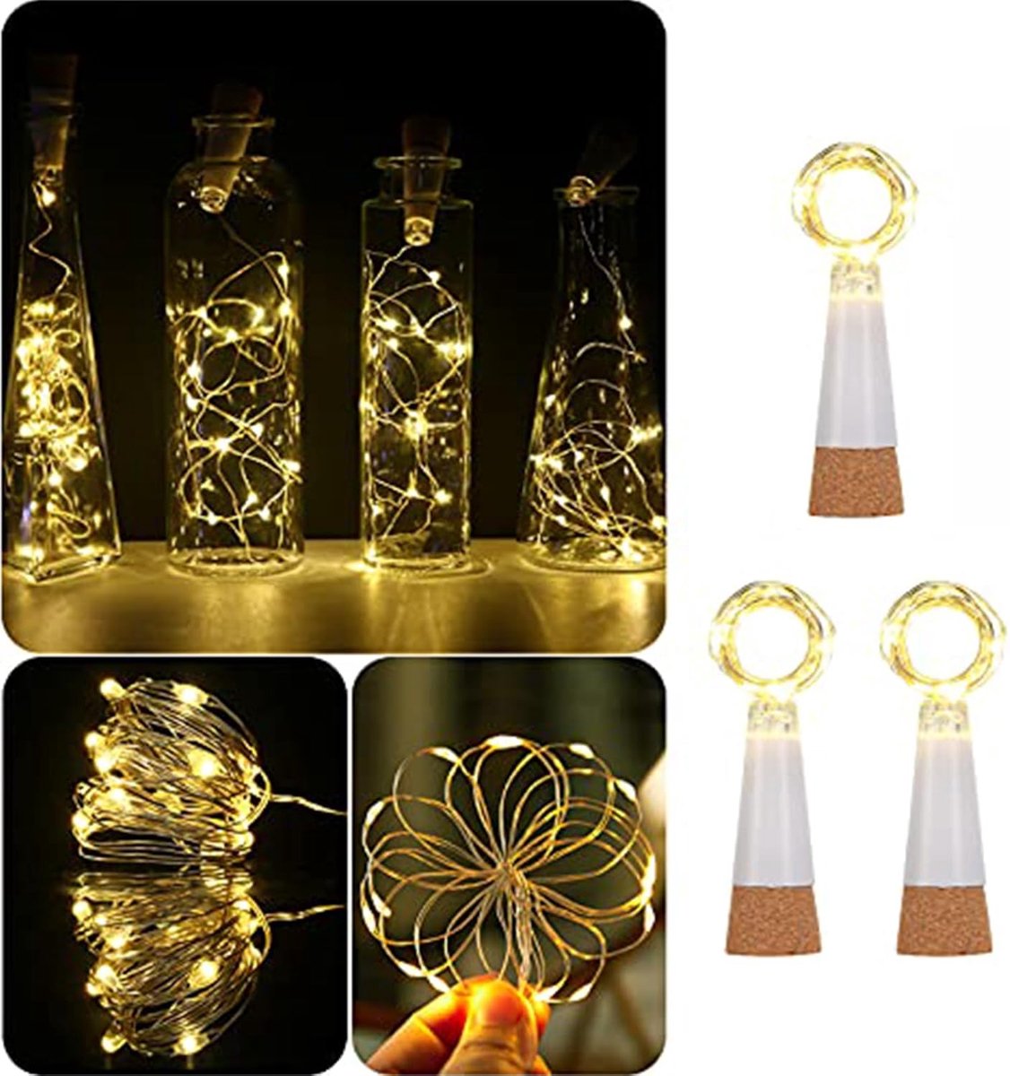 SnelShoppen - USB Oplaadbare Wijnfles Cork Lights - 15 LED Koperen Draadverlichting 59 Inch voor DIY Flesdecoratie, Bruiloft, Feest, Tuin en Kerstvers