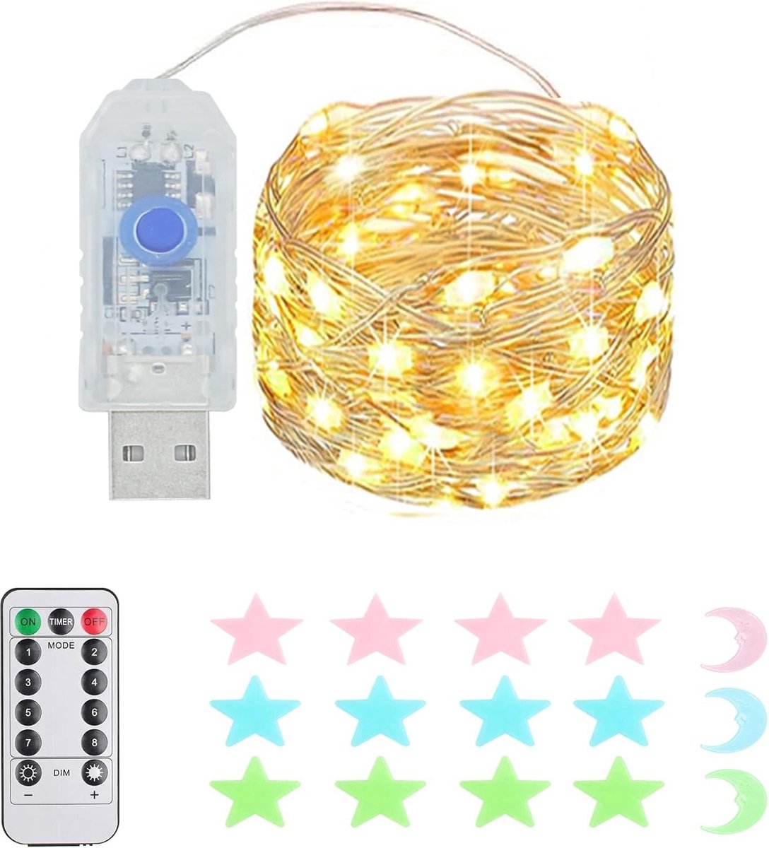 SnelShoppen - USB LED String Lights 100 LEDs - 8 Lichtstanden, Timer, Afstandsbediening, Waterdicht - Perfect voor Buiten/Binnen, Slaapkamer, Tuin, Br