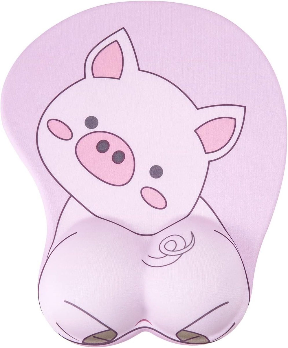 SnelShoppen - Ergonomische Gel Pad Pink Kawaii KAIGOBOX Mouse Pad - 3D Varkentje Handsteun Desktop Laptop - Non-Slip Gaming Muismat voor Thuis en Kant