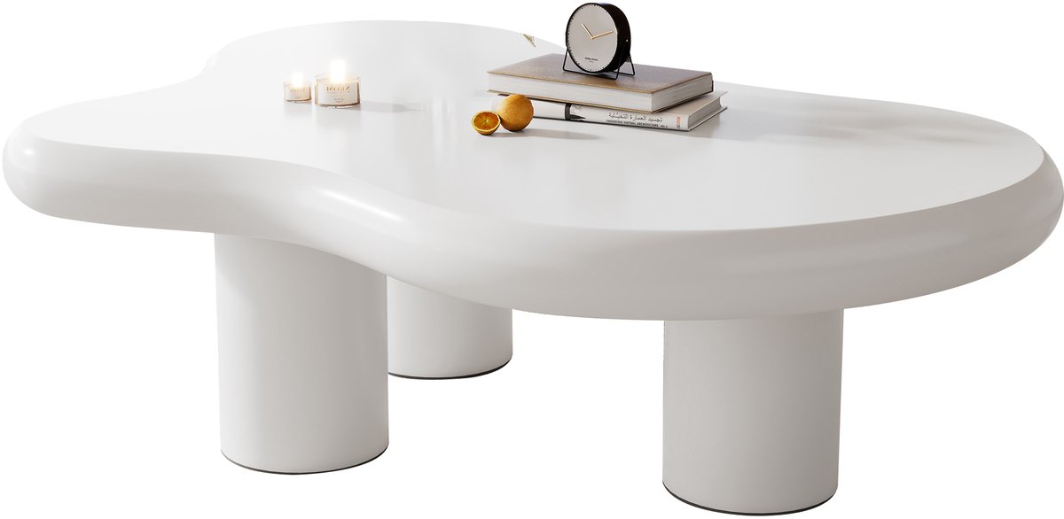 COVREO Salontafel 97x67x32 cm wit MDF - wolkenvormig blad en viltglijders