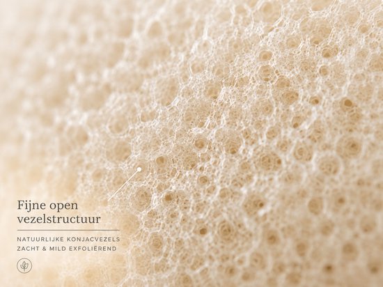 Close-up van de fijne, open vezelstructuur van een konjac spons.