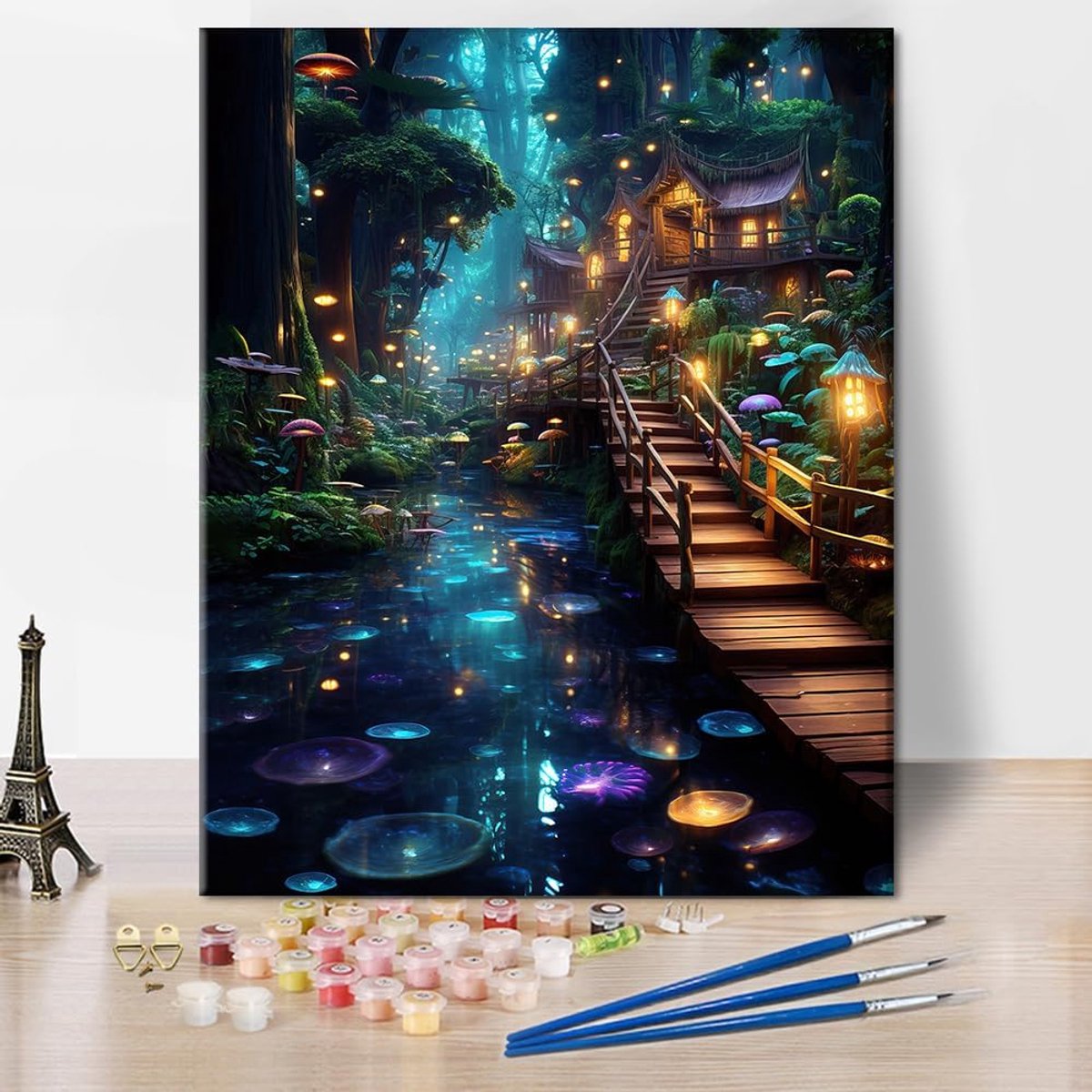 SnelShoppen - DIY Paint by Number Kits voor Volwassenen - Fantasy Mushroom Schilderij in Olie - Canvas 40 x 50cm - Inclusief Acrylverf en Penselen - C