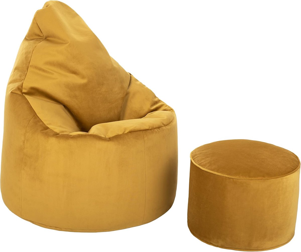 SnelShoppen - Luxe Velvet Bean Bag Stoel met Voetsteun - Ergonomische Lounge Zitzak voor Volwassenen - Gaming, Woonkamer, Comfortabel en Duurzaam (Tur