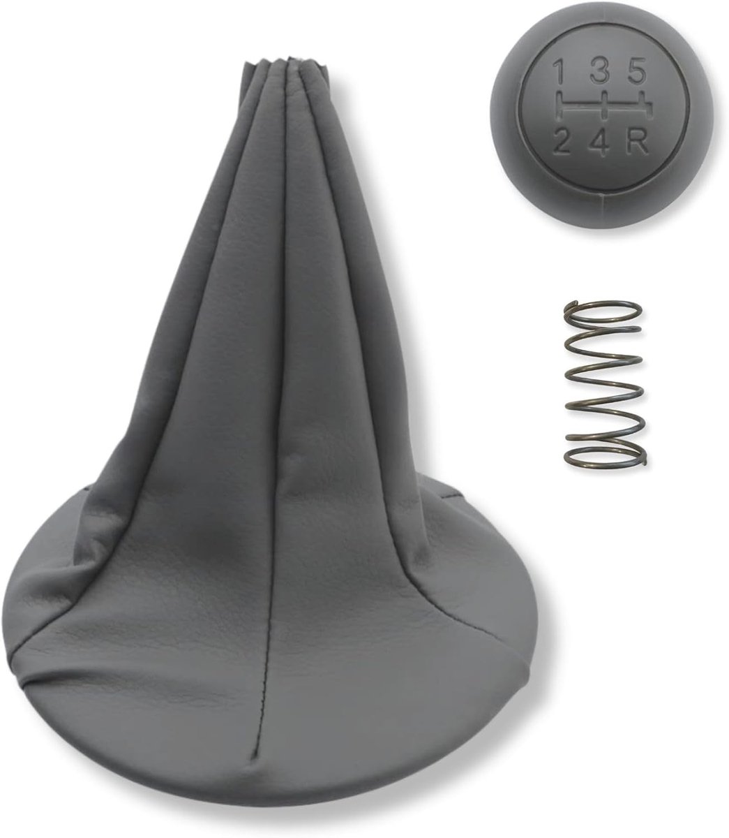 SnelShoppen - 5-versnellingspookset met Veer en Helm voor Fiat Panda 169 (2003-2012) en Fiat 500/500C (2007-2013) - Grijs Leder - Complete Upgrade