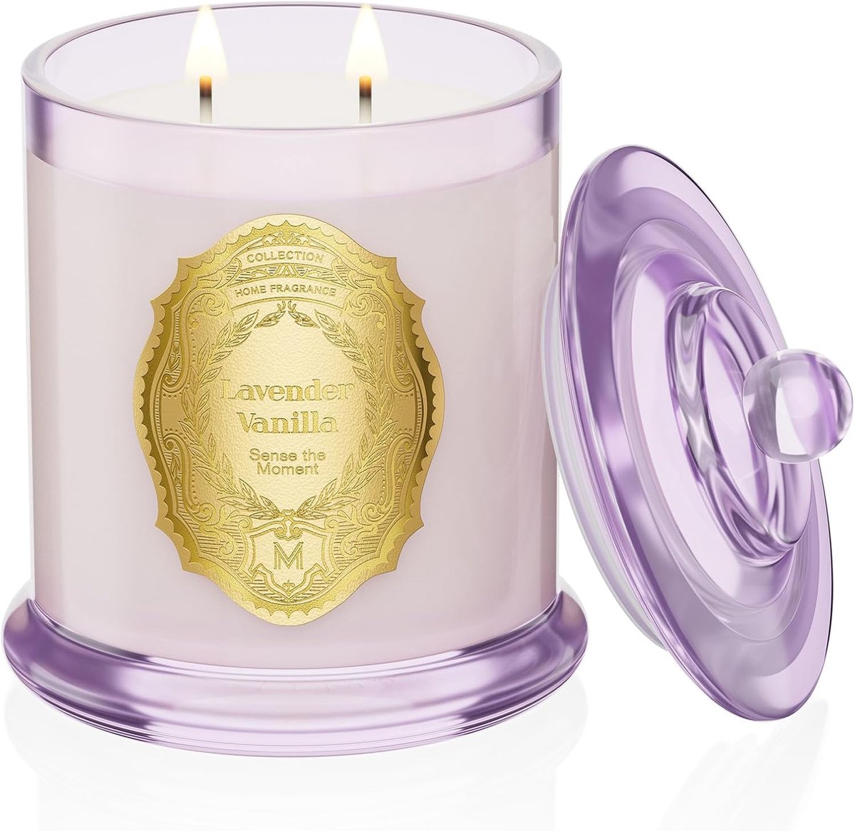 SnelShoppen - Luxe Geurkaars Lavender Vanilla - 360g Sojawas - 60 Uur Brandduur - Aromatherapie Kaars in Glas met Deksel - Relaxen, Cadeau voor Verjaa