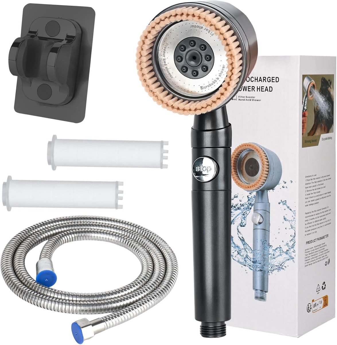 SnelShoppen - Waterbesparende Douchekop, Drukverhogend, Massagedouche, Multifunctioneel, Hogedruk Handdouche met 5 Modi, 1,5 m Verstelbare Slang + Hou