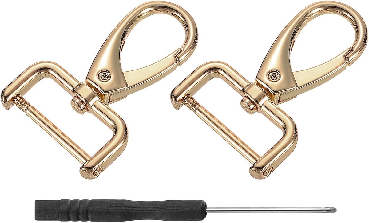 SnelShoppen - 2PCS D-ring Swivel Hooks 25mm Gouden Carabiner Klauwhaak met Schroevendraaier voor Sleutelhanger, Tas en DIY Projecten