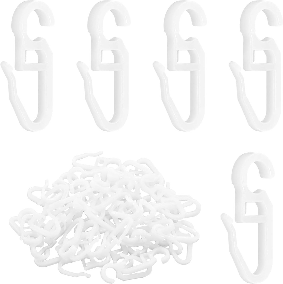 SnelShoppen - 100 Stuks Plastic Gordijlhaakjes, Clip-on Haken met 10mm Oog, Herbruikbare Gordijnbevestiging voor Sluipgordijnen en Deur Gordijnen