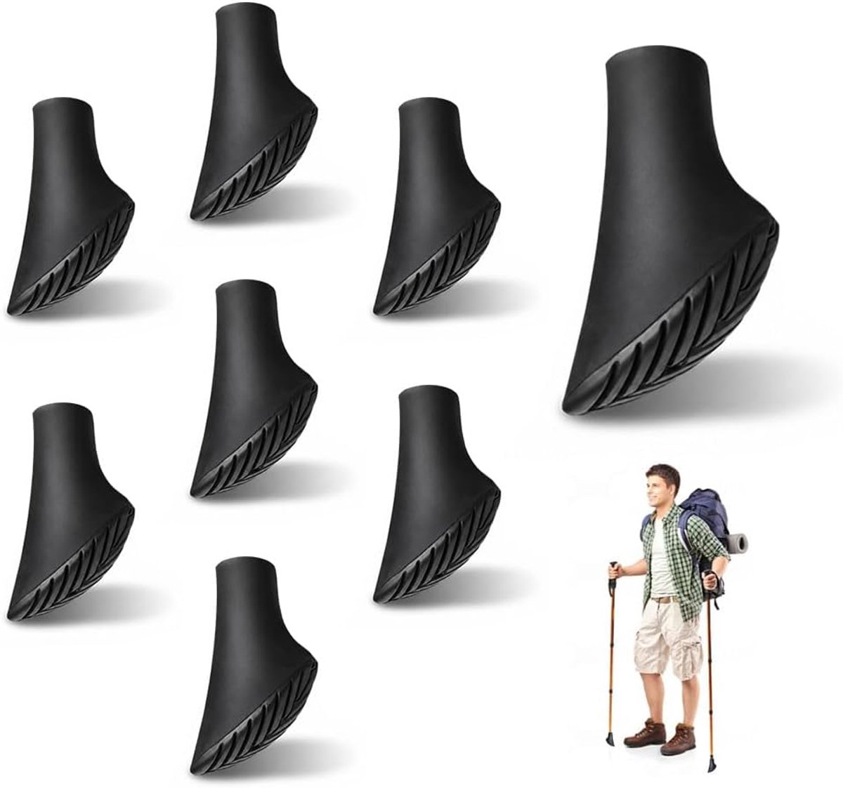 SnelShoppen - 8x Wandelstokken met Rubberen Buffer voor Trekkingstokken, Antislip Nordic Walking Stokken, Universele Punt voor Asfalt en Bergen, 1,1 c