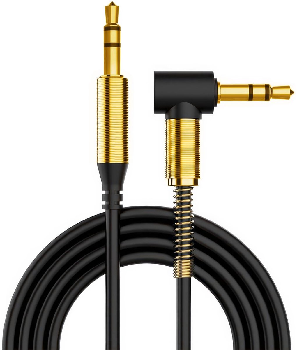 SnelShoppen - Premium 3.5mm AUX Kabel - Stereo Audio Kabel Male naar Male - Rechte Hoek - Goud Geplateerd - 2M - Voor iPhone, iPad, Smartphone, MP3 Sp