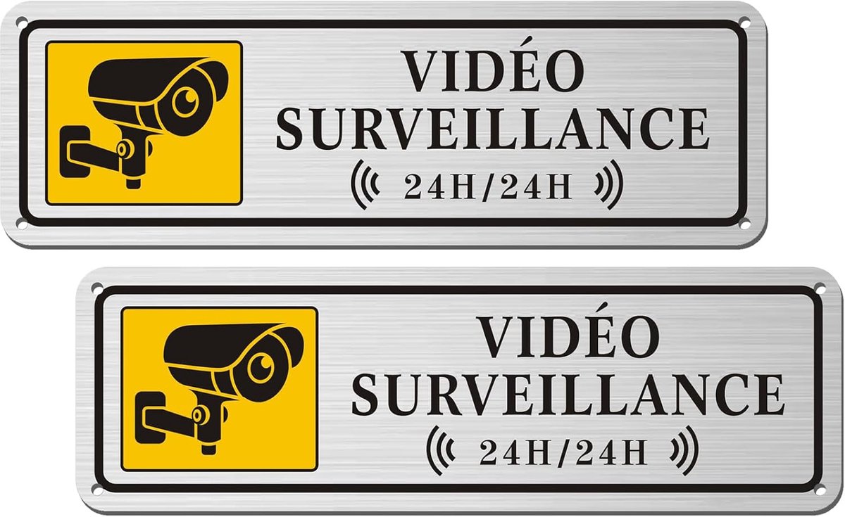 SnelShoppen - 2 Stuks Video Surveillance Panel - Robuust, Roestvrij Aluminium - 25x8 cm - Weerbestendig - Perfect voor Beveiliging in Tuin, Camping, F