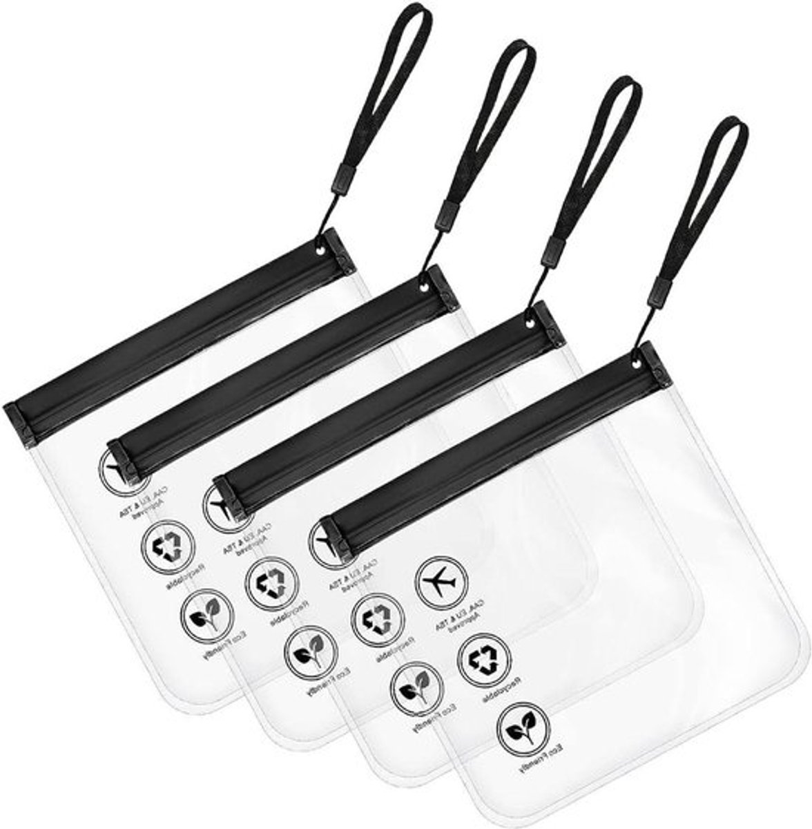 Set van 4 lekvrije vliegtuigzakken - Luchthaven veiligheidsgoedgekeurde vloeistofzakken - Reis-cosmeticatas 20 x 20 cm