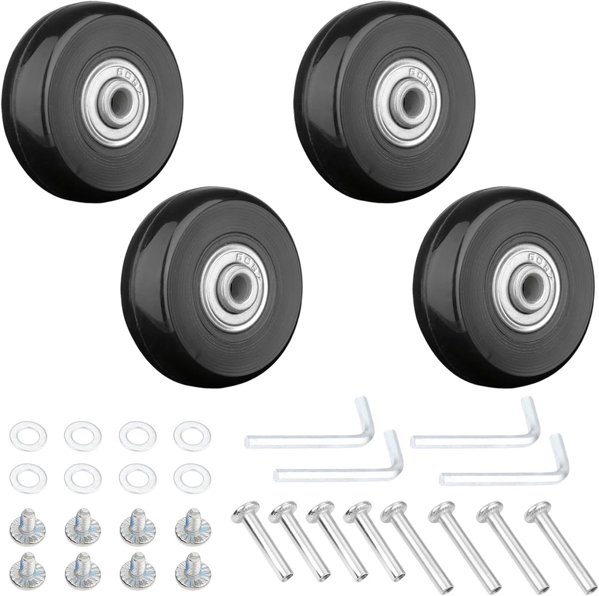 SnelShoppen - 4 Stuks Vervangende Kofferswielen 45mm x 18mm - Rubber Kofferswielen met Stille Lagers - Inclusief Montage Kit met Schroeven en Sleutel