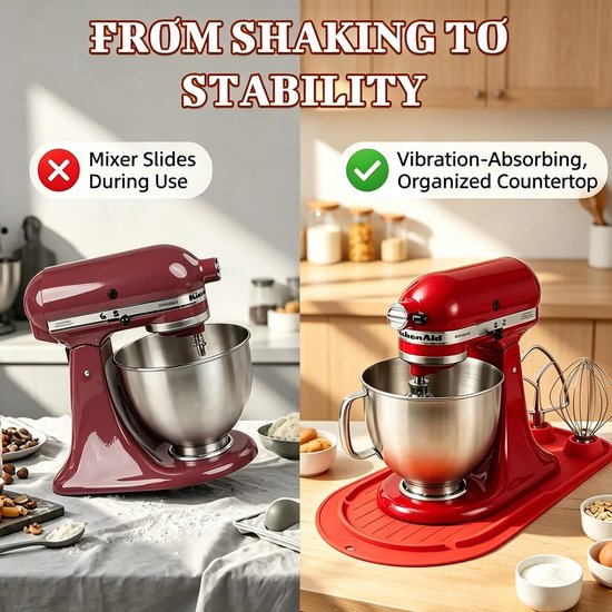 Mixer Slider Mat voor Keukenmachines - 3 Opslagruimtes voor Accessoires, Schuifmat voor 5 Liter Standmixers en Keukenmachines — afbeelding 2