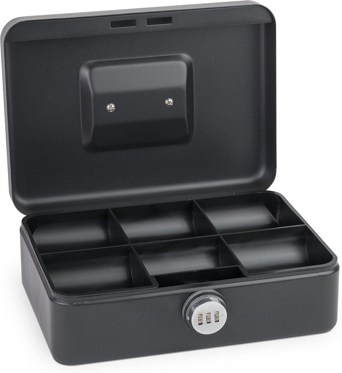 SnelShoppen - Money cassette met combinatie slot, extra sterke afsluiting, 25x18x9 cm, groot, zwart, voor veilig opbergen van geld en waardevolle spul