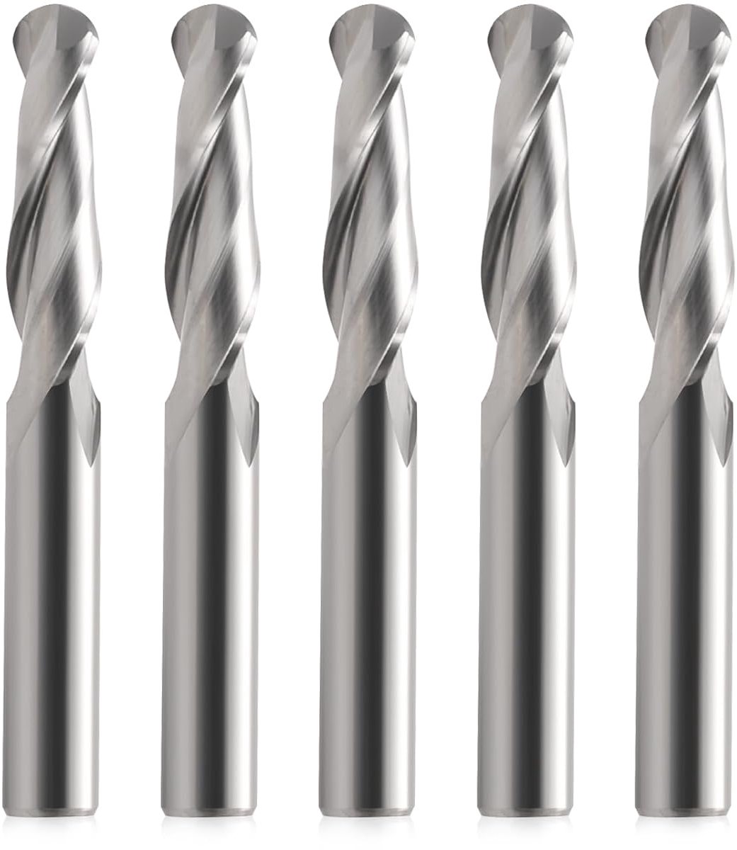 SnelShoppen - 6 x 22mm 2 Flute Carbide Ball Nose Cutter - Set van 5 - Perfect voor Houtsnijden, Graveren, en Precisiewerk - Duurzaam en Geluidsarm