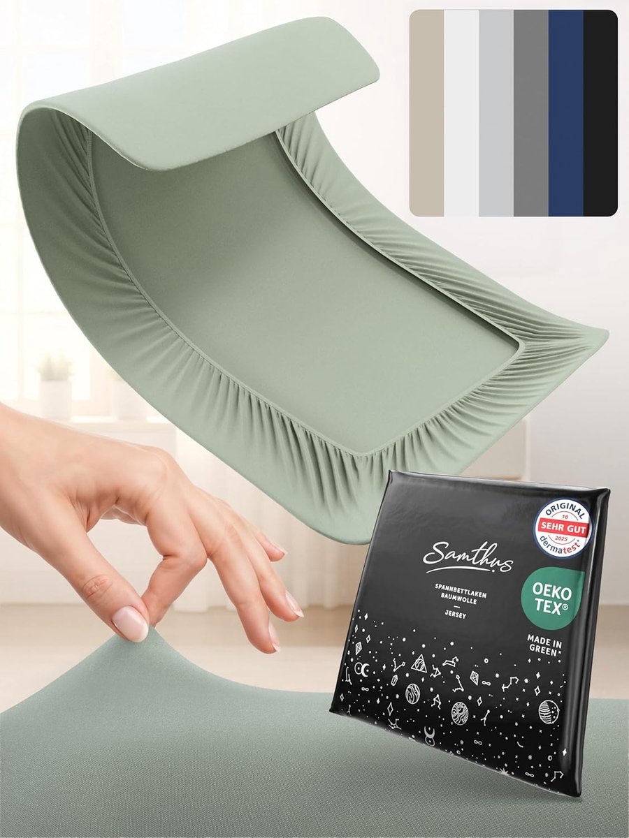 SnelShoppen - Samthus DXHome Hoeslaken 90 x 200 cm - Jersey Bedlaken van 100% Gekamd Katoen - Oeko-Tex Made in Green - Pastelgroen - Geschikt voor Mat