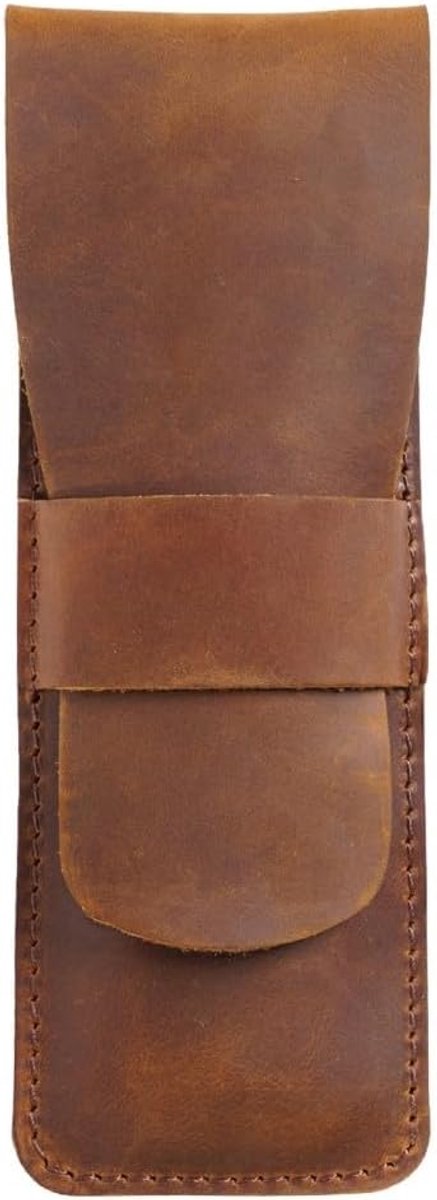 SnelShoppen - Lederen Etui voor Potloden, Retro Pennenhouder voor 2-3 Pennen, PU Leer, Zacht, Ideaal voor School en Kantoor, Unisex
