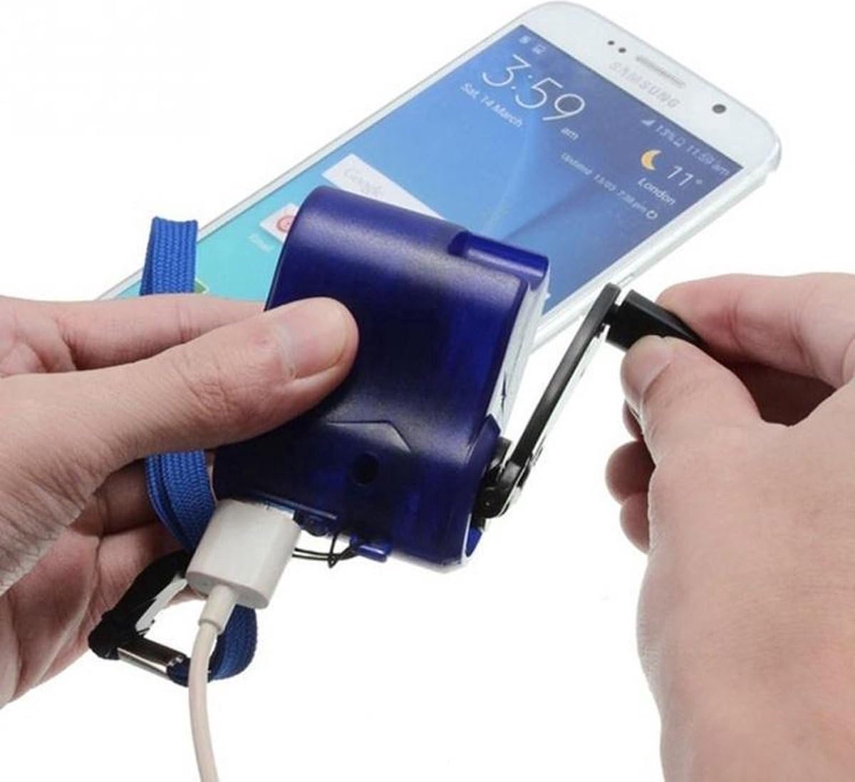 SnelShoppen - Portable Hand-Crank USB Charger - Outdoor Noodoplossing - Blauw - Handmatige Telefoonoplader voor Camping, Wandelen, Avontuur