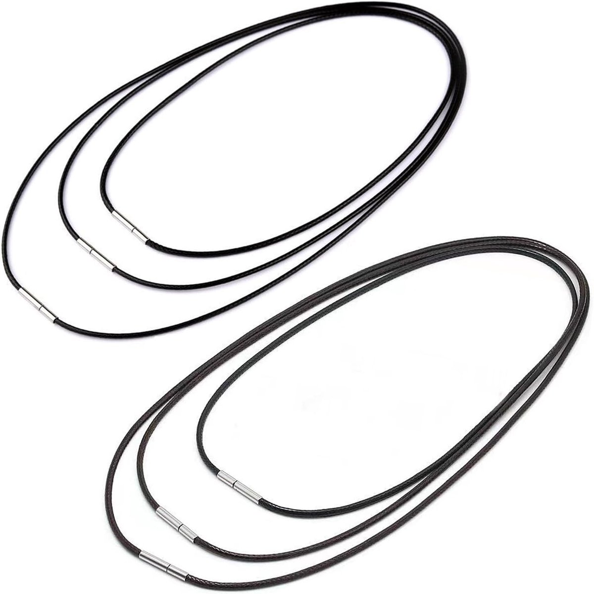 SnelShoppen - 6-delige leren ketting set, leren halsband voor heren en dames, gevlochten leren ketting met sluiting, 1.5/3 mm kunstleer in zwart, dive