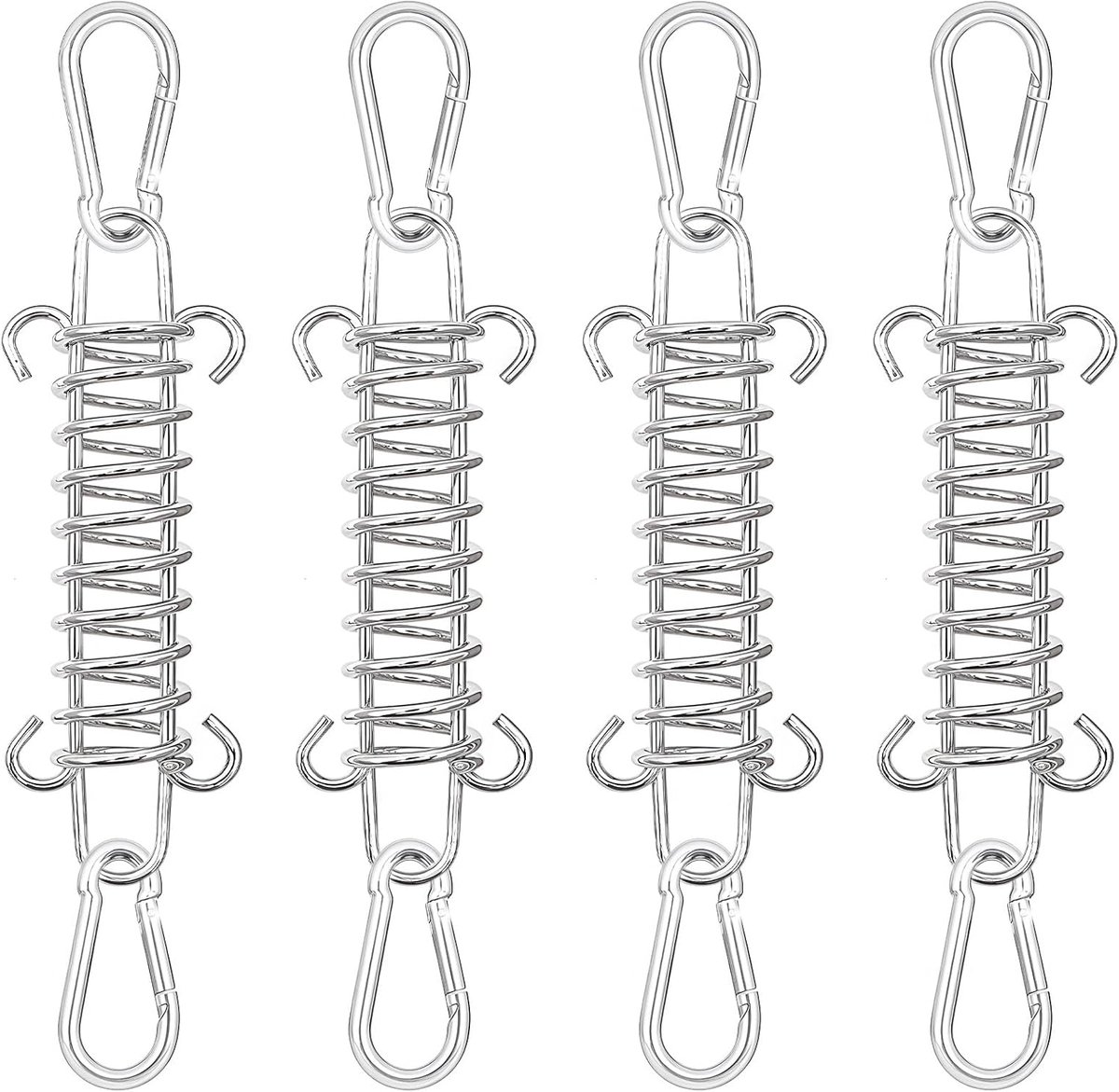 SnelShoppen - Tension Springs Set van 4 - RVS Spiral Springs met Dubbele Haken voor Tent en Luifel - Inclusief 8 Carabiner Haken - Ideaal voor Camping