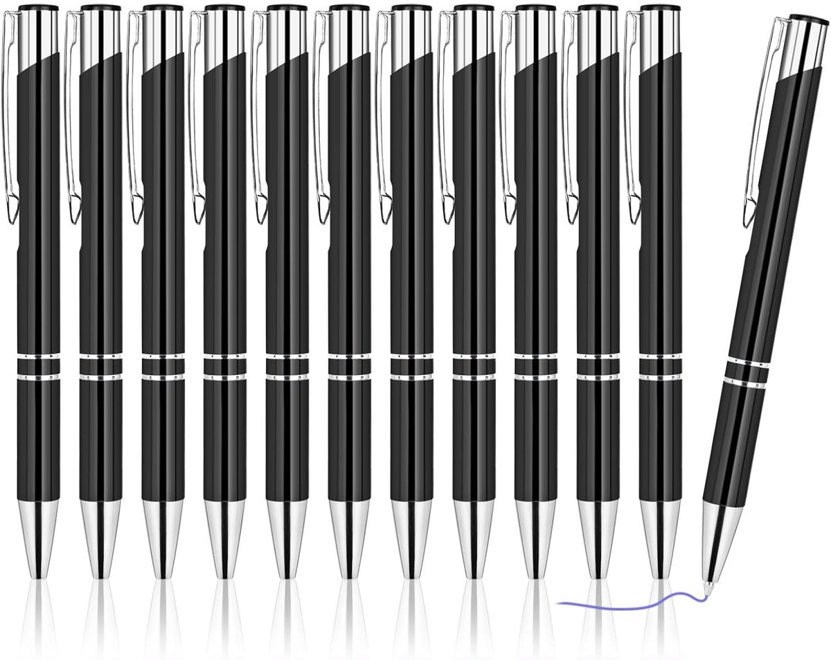SnelShoppen - 12 Stuks AUAUY Balpen, Grappige Retractable Balpennen, Comfortabele Metalen Schrijfpennen, 1mm Blauw Inkt, Perfect voor Collega's, Lerar