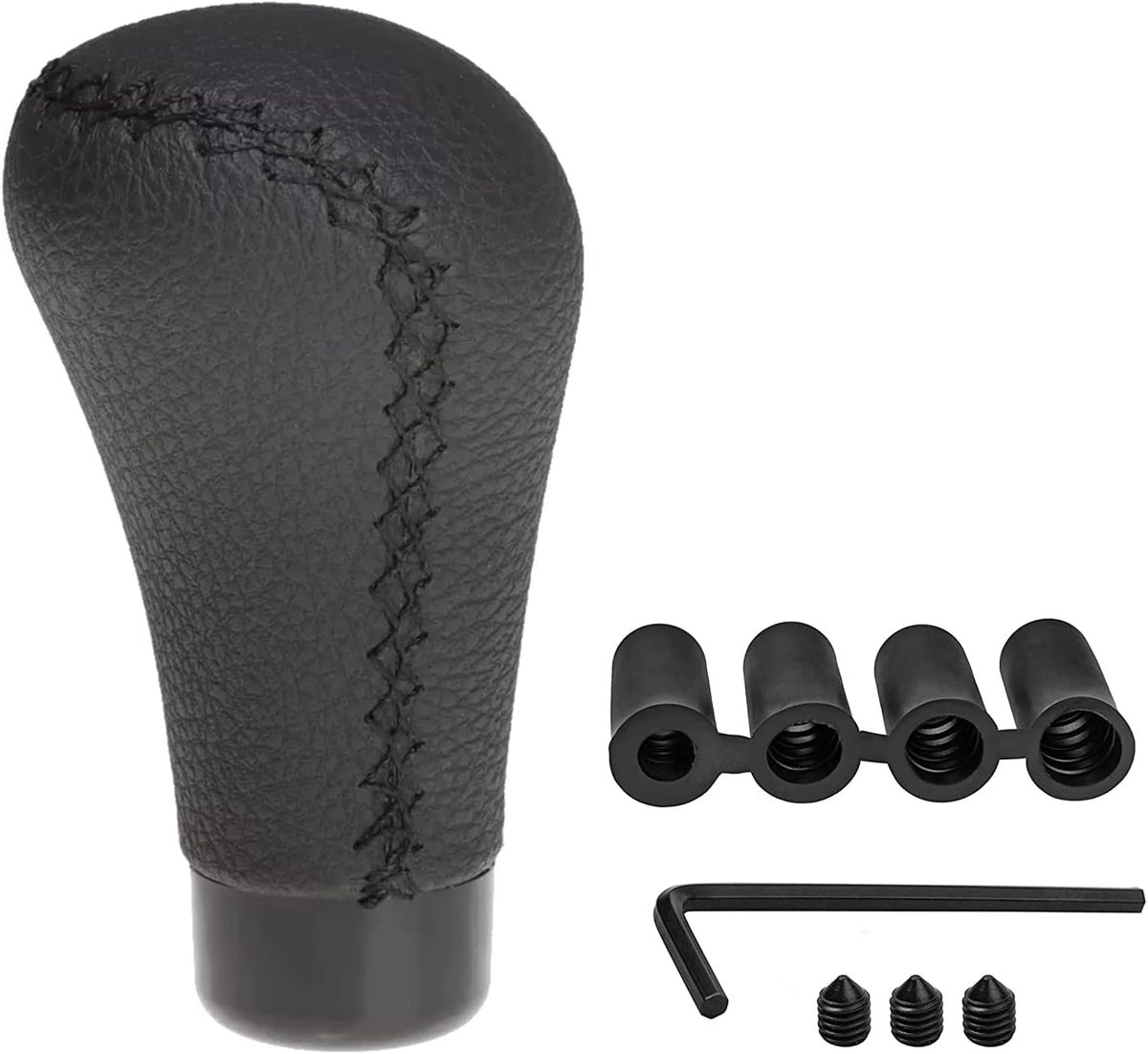 SnelShoppen - Universele Handmatige Versnellingspook Knop met 4 Adapters - Leder Gear Shift Knob - Comfortabel, Duurzaam en Stijlvol voor Auto's