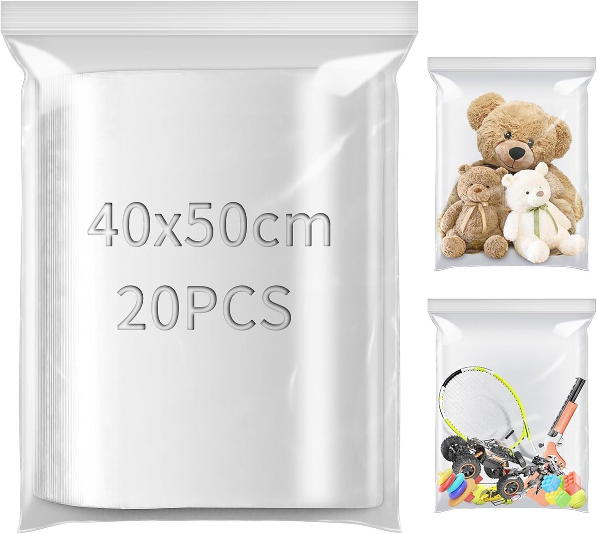 SnelShoppen - 20 Stuks Plastic Resealable Zakjes - Doorzichtige Sluitzakken voor Schoenen, Kleding, Kantoorbenodigdheden, Verzamelobjecten, Herbruikba