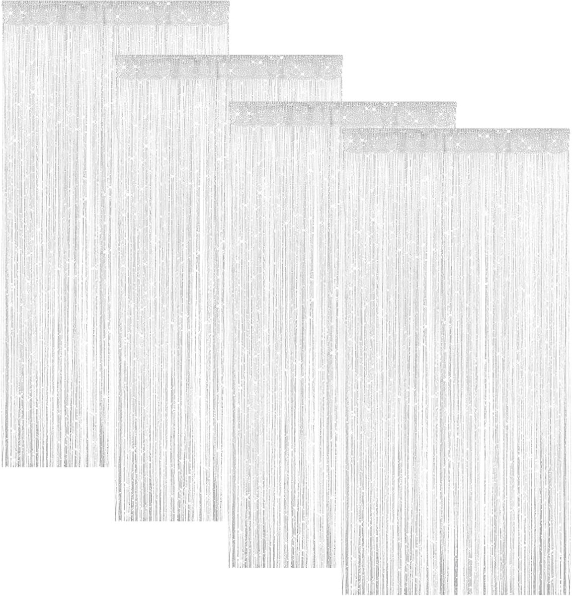 SnelShoppen - 4-delige Draad Gordijn Deurgordijn 100 x 200 cm Glitter Parelgordijn Ruimteverdeler Raamdecoratie voor Bruiloft Feestdecoratie (Wit)