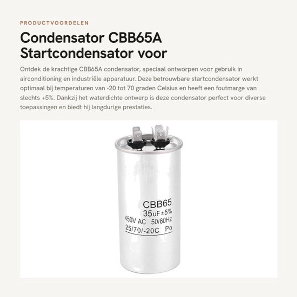 Condensator - CBB65A - Startcondensator voor airconditioning - 450V - 35UF - Waterdicht en betrouwbaar - Ideaal voor industriële apparatu...