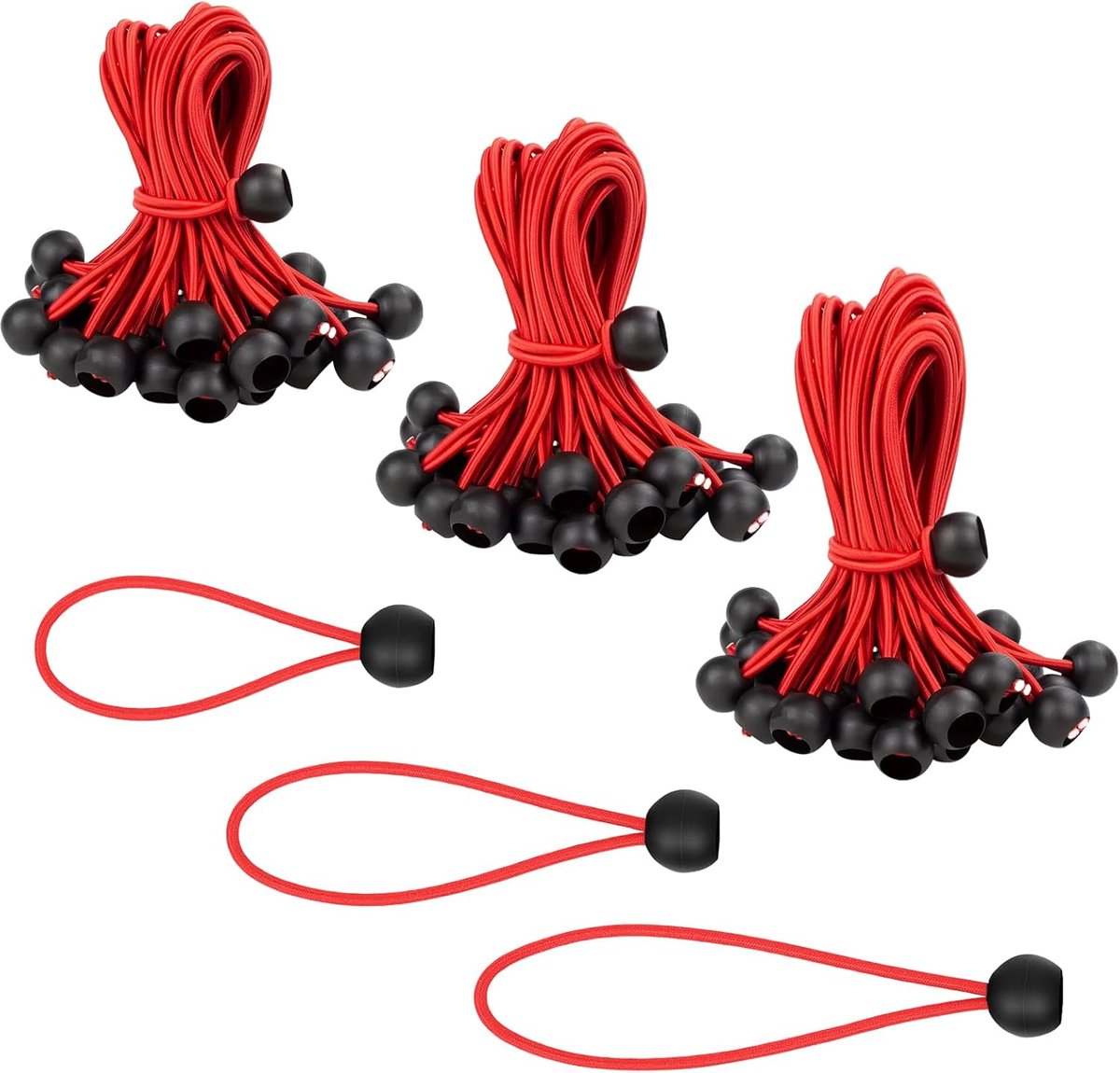 SnelShoppen - Tension Rubbers met Bal - Robuuste Tarpaulin Tensioners - 18 Stuks in 3 Maten (10/15/20 cm) - Zwart - Ideaal voor Tent, Camping, Tuin en