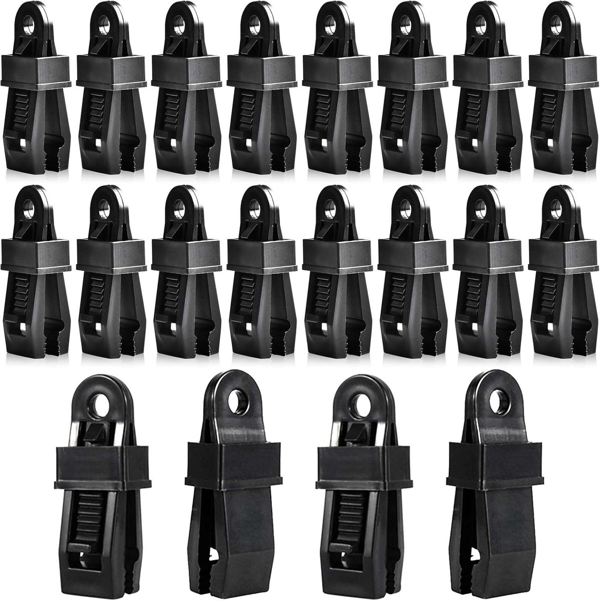 SnelShoppen - 20 Verstelbare Luifelklemmen en Dekzeil Clips - Multifunctionele Tarp Tentclips van Zwart Kunststof met Sterke Vergrendelingsgreep voor