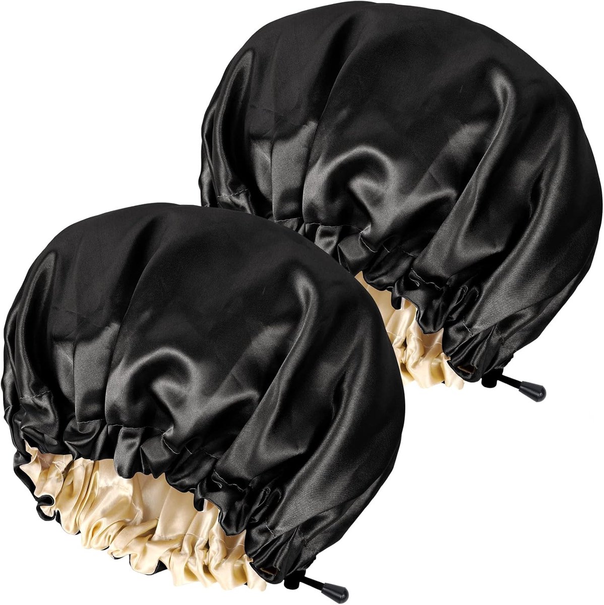 SnelShoppen - 2 Pcs Satin Slaapmuts, Verstelbare Dubbelzijdige Haarmuts, Zachte Hoed voor Slaap, Zwart, Voor Haarverzorging en Vermijden van Haarverli