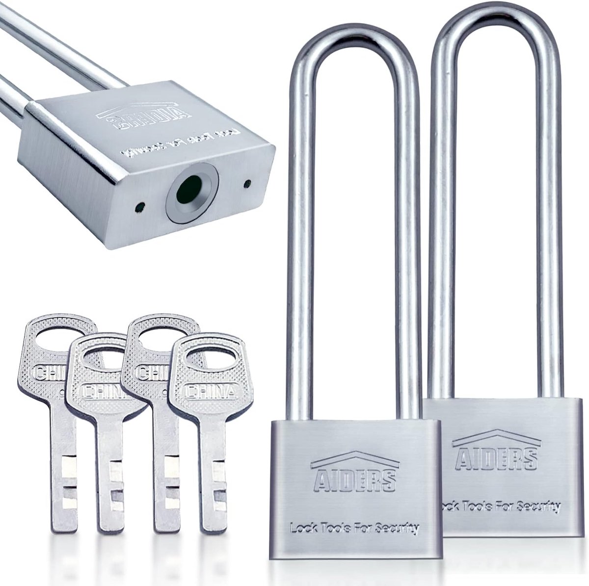 SnelShoppen - 2 Stuks 50mm Lange Bar Hangslot, Weerbestendig met Lange Schakel, 4 Universele Sleutels, 8mm Dikte voor Koffers, Sportlock, Laden, Opsla