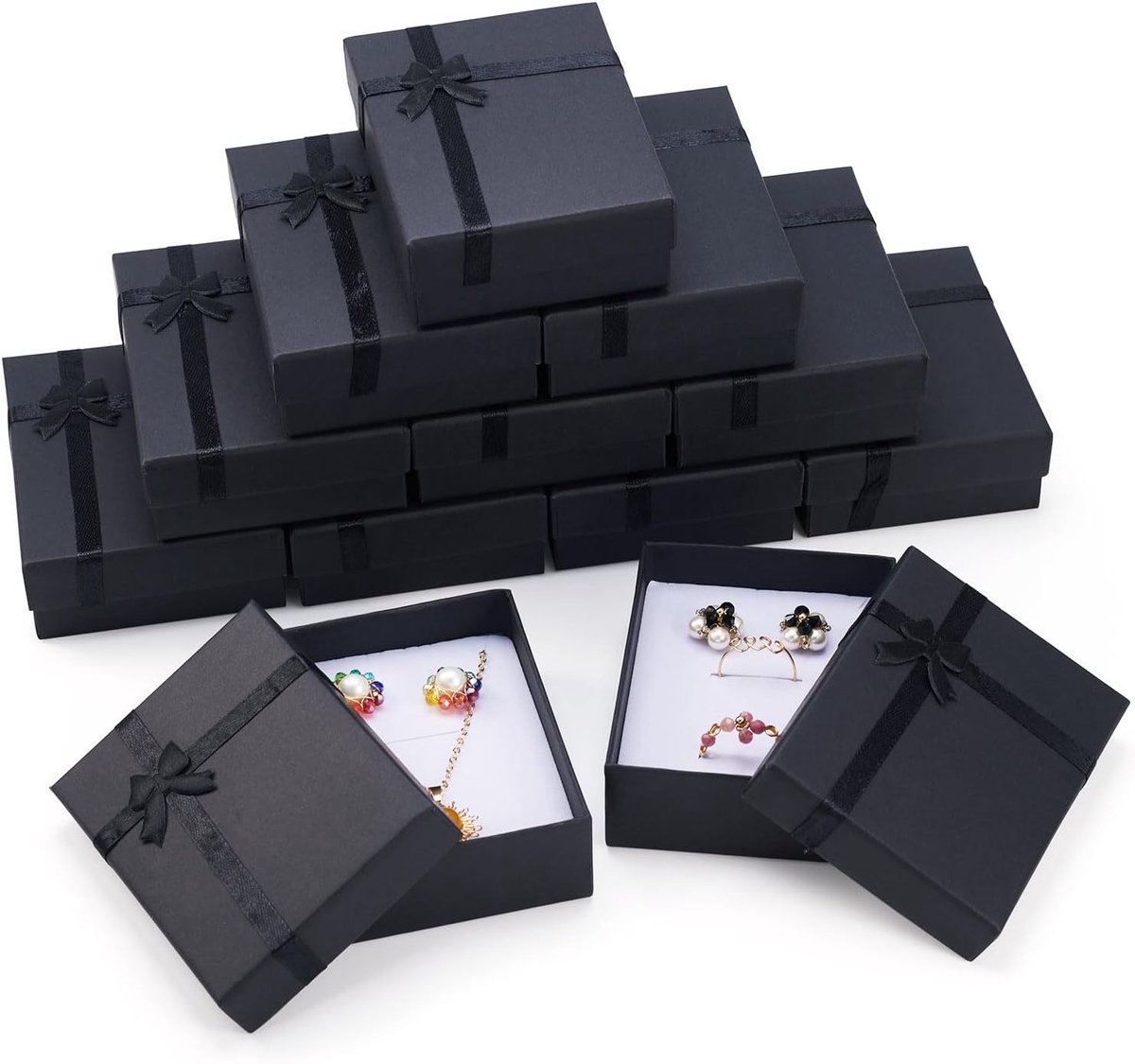 SnelShoppen - 12 Stuks Kleine Cadeau Dozen voor Sieraden - 9x7x3cm - Luxe Karton met Strik - Perfect voor Valentijnsdag, Verjaardag en Feestjes - Zwar
