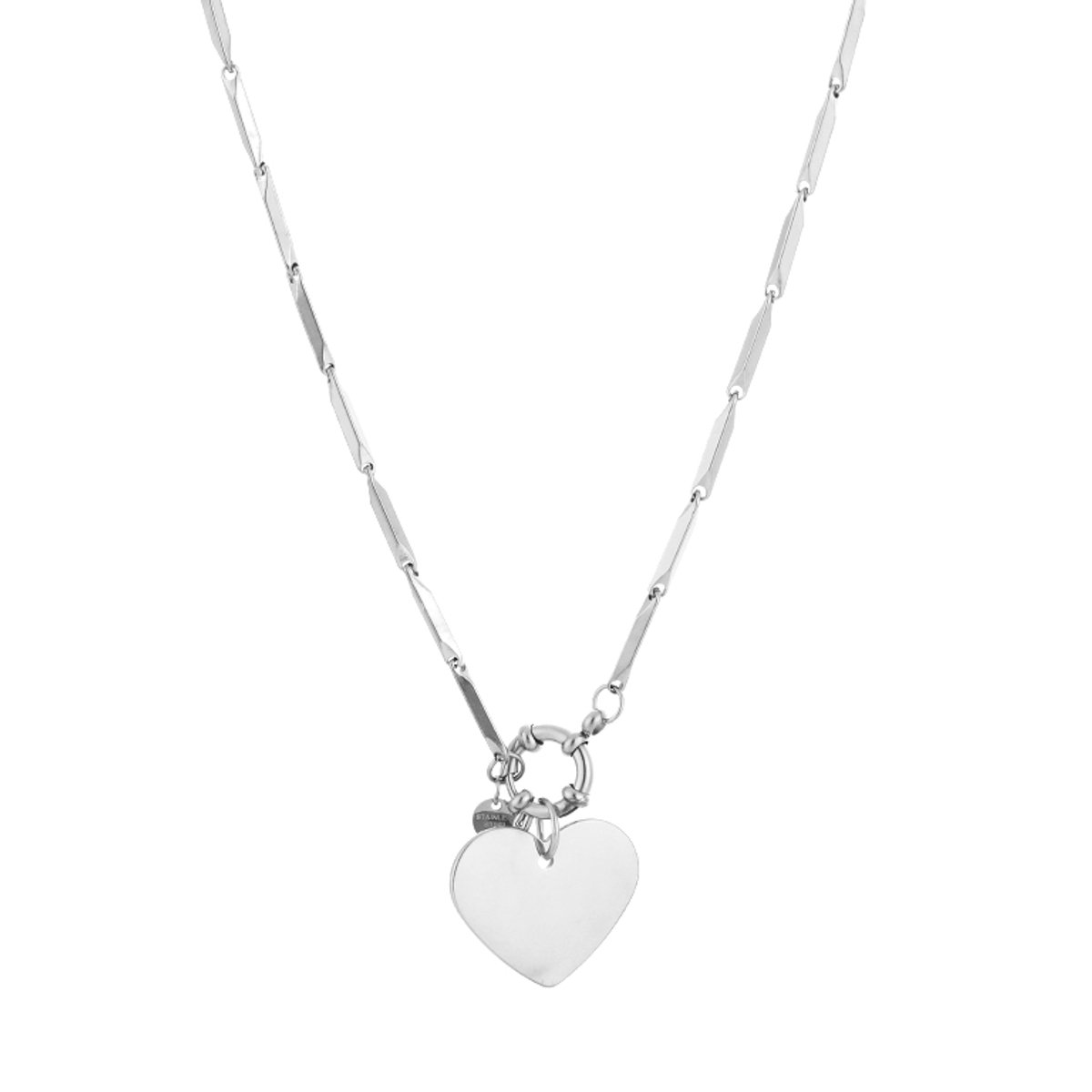 Luxe Schakelketting Stainless Steel - Elegante Ketting met Hart Bedel - Chique Dames Sieraad - Zilver