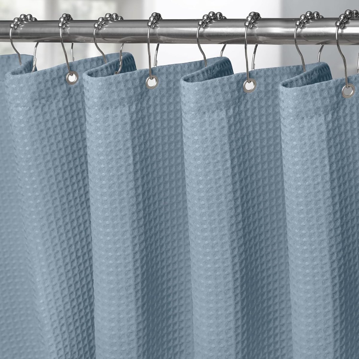 SnelShoppen - Douchegordijn Waterdicht Wafelstof met Metalen Ringen - Anti-Schimmel Badkamer Gordijn 182 x 214cm Moonlight Blue - Stevig en Duurzaam