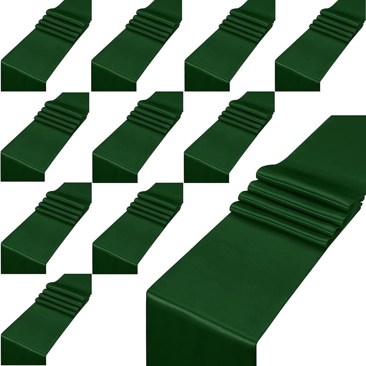 SnelShoppen - 12 Stuks Satin Tafelrunner 30cm x 275cm Zwart Groen Lang voor Bruiloft, Feest, Verjaardag, Banket, Tafel en Stoel Decoratie