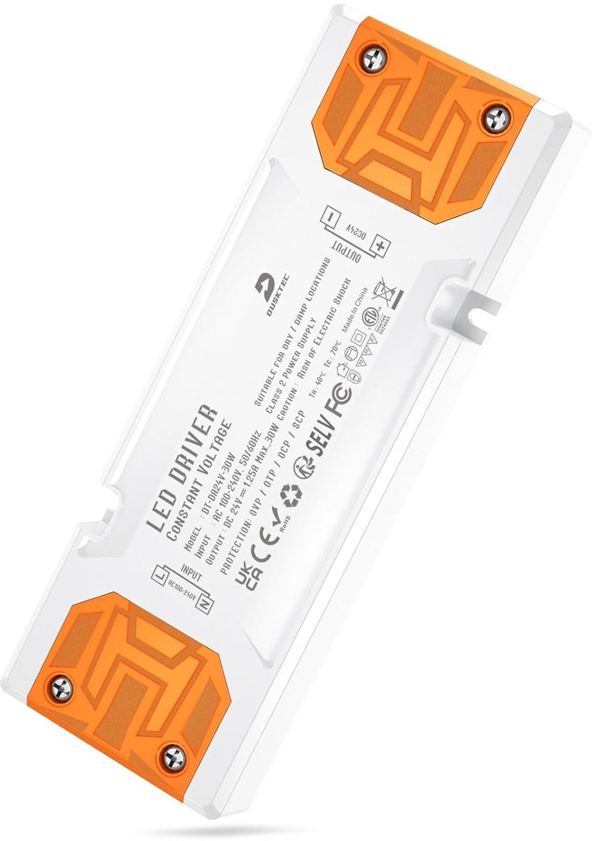 SnelShoppen - DUSKTEC LED Transformer 24V 1-30W 1.25A - LED Stroomvoorziening Driver AC 230V naar 24V DC - Ultra Platte LED Adapter voor LED Strips G4
